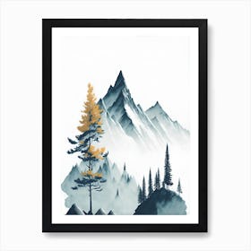 Mountain And Forest In Minimalist Watercolor Vertical Composition 182 Art Print