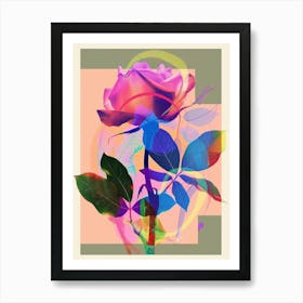 Rose 8 Neon Flower Collage Art Print