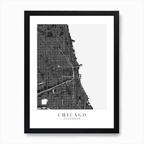 Chicago Illinois Minimal Black Mono Street Map  Art Print