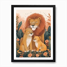 Barbary Lion Family Bonding Illutration 2 Art Print