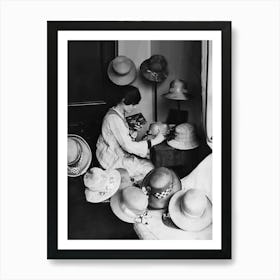 Woman Making Hats, Vintage Black and White Old Photo Art Print