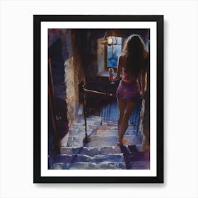 Girl Walking Down The Stairs Art Print