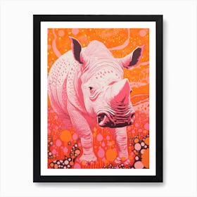 Rhino In The Wild Pink & Orange Geometric 2 Art Print