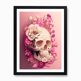 Skull With Intricate Henna 3 Designs Pink Vintage Floral Art Print