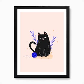 Cat And Yarn Art Print