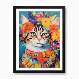 Kurilian Bobtail Cat With A Flower Crown Painting Matisse Style 4 Art Print