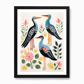 Folk Style Bird Painting Great Blue Heron 1 Art Print
