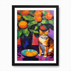 Hydrangea With A Cat 4 Fauvist Style Painting Art Print