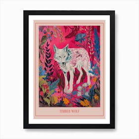 Floral Animal Painting Timber Wolf 2 Poster Art Print