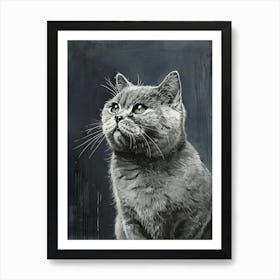 British Shorthair Relief Illustration 1 Art Print