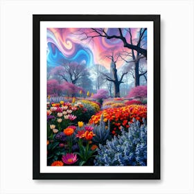 Colorful Flowers In A Garden Art Print