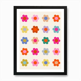 Retro Floral Colorful Flowers Art Print