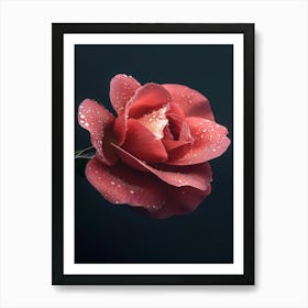 Red Rose With Water Droplets Art Print