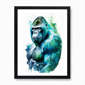 Gorilla Beating Chest Gorillas Mosaic Watercolour 3 Art Print