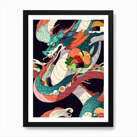 Japanese Dragon Seamless Pattern Art Print