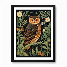 Vintage Bird Linocut Eastern Screech Owl 2 Art Print