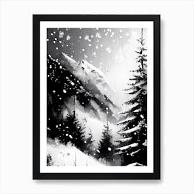 Snowflakes In The Mountains,Snowflakes Black & White 4 Art Print