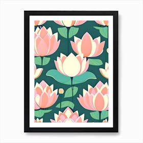 Lotus Flower Repeat Pattern Scandi Cartoon 3 Art Print