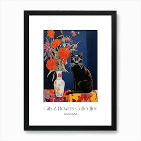 Cats & Flowers Collection Anemone Flower Vase And A Cat, A Painting In The Style Of Matisse 0 Art Print