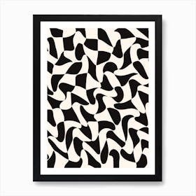 Black and White Wavy Warped Check Art Print