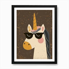 Storybook Style Unicorn With Sunglasses Muted Pastels 2 Art Print