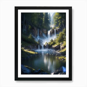 Forest waterfall in the alps #3 - Oil Painting Art Print