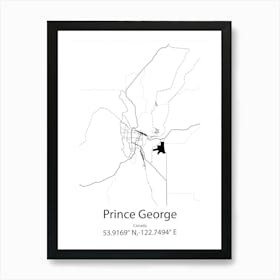 Prince George,Canada Minimalist Map Art Print