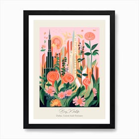 Burj Khalifa   Dubai, United Arab Emirates   Cute Botanical Illustration Travel 1 Poster Art Print