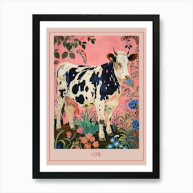 Floral Animal Painting Cow 1 Poster Art Print