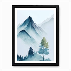 Mountain And Forest In Minimalist Watercolor Vertical Composition 240 Art Print