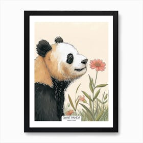 Giant Panda Sniffing A Flower Poster 1 Art Print