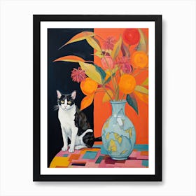 Lily Flower Vase And A Cat, A Painting In The Style Of Matisse 0 Art Print