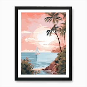 A Pretty Illustration Showcasing A Sailboat And The Ocean 3 Art Print