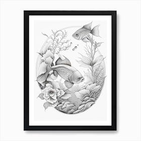 Kawarimono Kujaku 1, Koi Fish Haeckel Style Illustastration Art Print