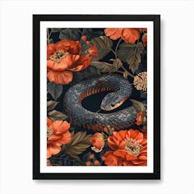 Lunar Year Of The Snake 2025 Wall Art Print Poster Framed Snake Art Chinese Zodiac Vintage Blue 3 Art Print