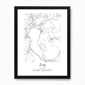 Zug,Switzerland Minimalist Map Art Print