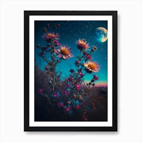 Flowers In The Night Sky Art Print