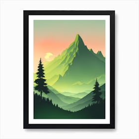 Misty Mountains Vertical Composition In Green Tone 175 Art Print