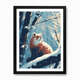 Winter Red Panda 3 Illustration Art Print