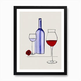 English Rose Picasso Line Drawing Cocktail Poster Art Print