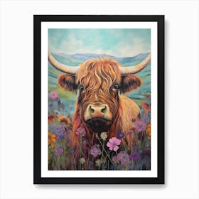 Floral Portrait Of A Highland Cow 1 Art Print