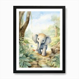 Elephant Painting Hiking Watercolour 2 Art Print