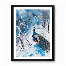 Peacock In A Winter Setting Painting 1 Art Print