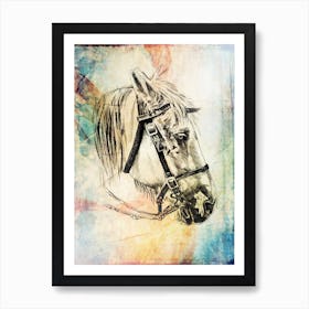 Horse Drawing Art Illustration In A Photomontage Style 23 Art Print