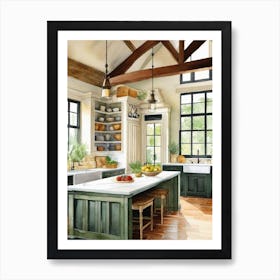 Large Green Farmhouse Kitchen Art Print