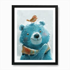 Small Joyful Bear With A Bird On Its Head 9 Art Print