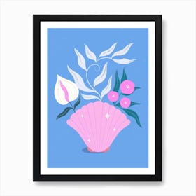 Pink Shell With Flowers Art Print