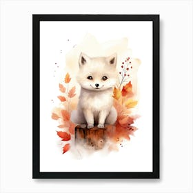 A Polar Fox Watercolour In Autumn Colours 0 Art Print
