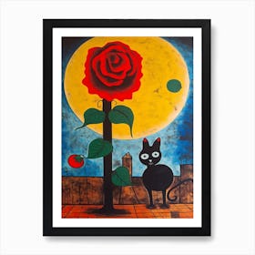Rose With A Cat 3 Surreal Joan Miro Style  Art Print