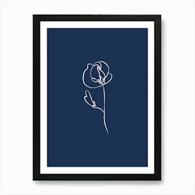 Line Art Flower 2 - Navy Art Print